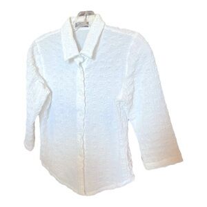 SOFTWEAR by Mark Singer Sz SP Collared White Puckered 3/4 Sleeve Button Vintage